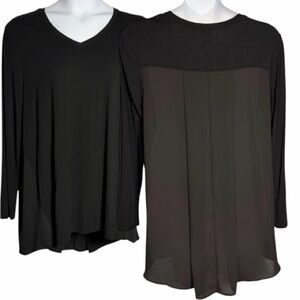 Chico's Elegant Black Long Sleeve Top v-neck‎ classy sheer back flowing classic